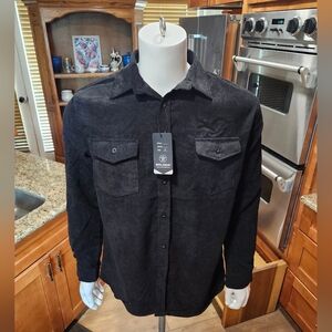 Molokai Surf Co. Long Sleeve Black Corduroy Button Up Shirt - Size Small